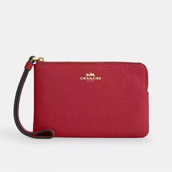 Coach Handbags - COACH SCARLET RED LEATHER CORNER ZIP WRISTLET. Great gift ❤️for Valentine’s Day